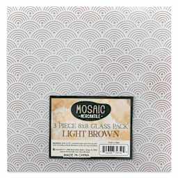 Mosaic Mercantile Opalescent Glass Pack - Light Brown, 8" x 8", Pkg of 3, front of packaging