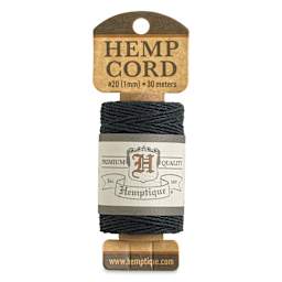 Hemptique Hemp Cord Spool - Black, 1 mm x 98.4 ft, front of the packaging