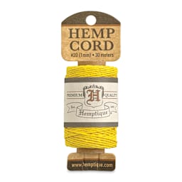 Hemptique Hemp Cord Spool - Yellow, 1 mm x 98.4 ft, front of the packaging