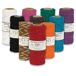 Hemptique Hemp Cord Spools - 10 colors of Spools standing upright in triangle