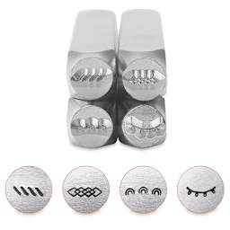 ImpressArt Design Stamps - Front view of 4 pc Ornamental Border Set 1 with examples of impressions