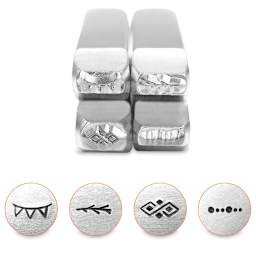 ImpressArt Design Stamps - Front view of 4 pc Ornamental Border Set 2 with examples of impressions