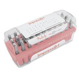 ImpressArt Letter and Number Stamp Sets - Angled view of Lowercase Melody font set 