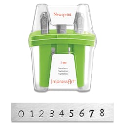 ImpressArt Letter and Number Stamp Sets - Front view of open Number Newsprint font set with type