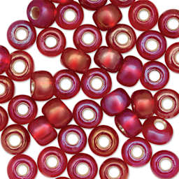 John Bead Czech Seed Beads - Red Rainbow, Transparent, 32/0, 19 g - close-up