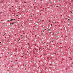 John Bead Czech Glass Seed Beads - Transparent Pink, Silver Lined, 10/0 - close-up