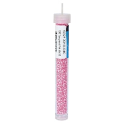 John Bead Czech Glass Seed Beads - Transparent Pink, Silver Lined, 10/0, 22 g vial - back