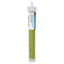 John Bead Czech Glass Seed Beads - Olive Green, Opaque, 10/0, 22 g vial - back