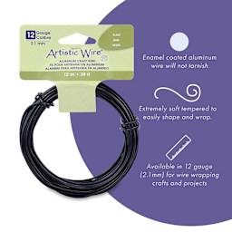 Artistic Wire Aluminum Craft Wire - Black, 12 Gauge, 39 ft features