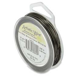 Beadalon Artistic Wire Colored Copper Craft Wire - Angled view of Antique Brass color on spool with label