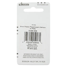 Beadalon Jump Rings - Silver Plated, Round, 10 mm, Pkg of 30 back of packaging