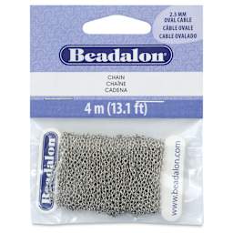 Beadalon Jewelry Chain - Stainless Steel, Oval, 2.5 mm x 4 m front of packaging