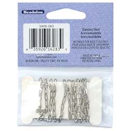 Beadalon Jewelry Chain - Stainless Steel, Dapped Elongated, 5.7 mm x 0.9 m back of packaging