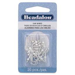 Beadalon Ear Wires - 0.76 mm, Classic, Ball & Spring, Silver Plated, Pkg of 20 front of packaging