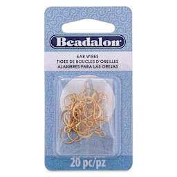 Beadalon Ear Wires - 0.63 mm, Classic, Dapped & Spring, Gold, Pkg of 20 front of packaging
