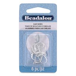 Beadalon Ear Wires - 0.76 mm, Leverback, Plain, Silver Plated, Pkg of 6 front of packaging