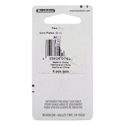 Beadalon Ear Wires - 0.76 mm, Leverback, Plain, Gold, Pkg of 6 back of packaging