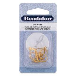 Beadalon Ear Wires - 0.76 mm, Leverback, Plain, Gold, Pkg of 6 front of packaging