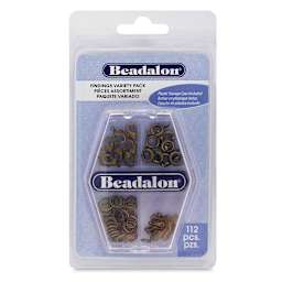 Beadalon Jewelry Findings Variety Packs - Front of blister pack of Antique Brass Findings
