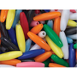 Plastic Bead Mixes - Closeup of pile of loose assorted color spaghetti beads