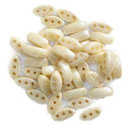 John Bead Czech Glass Cali Three-Hole Beads - White Luster beads in loose pile