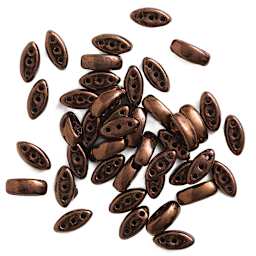 John Bead Czech Glass Cali Three-Hole Beads - Black and Bronze beads in loose pile