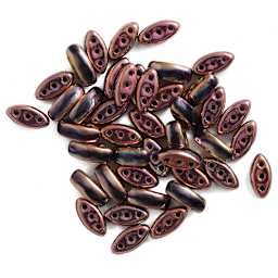 John Bead Czech Glass Cali Three-Hole Beads - Black and Rose beads in loose pile