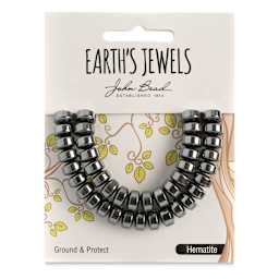John Bead Earth’s Jewels Hematite Beads - Donut Rondelle, Pkg of 41, 5 mm x 8 mm - front of packaging