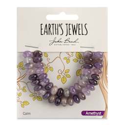 John Bead Earth's Jewels Amethyst Beads - Dog Tooth, Donut Rondelle, Pkg of 41, 5 mm H x 8 mm Dia. - front of packaging