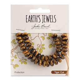 John Bead Earth’s Jewels Tiger's Eye Beads - Donut Rondelle, Pkg of 41, 5 mm x 8 mm - front of packaging