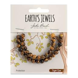 John Bead Earth’s Jewels Tiger's Eye Beads - Round, Pkg of 33, 6 mm Dia. - front of packaging