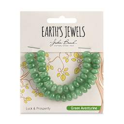John Bead Earth’s Jewels Aventurine Beads - Donut Rondelle, Pkg of 41, Green, 5 mm x 8 mm - front of packaging