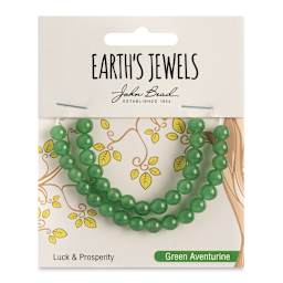 John Bead Earth’s Jewels Aventurine Beads - Round, Pkg of 33, Green, 6 mm Dia.