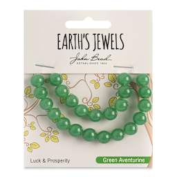 John Bead Earth’s Jewels Aventurine Beads - Round, Pkg of 23, Green, 8 mm Dia. - front of packaging