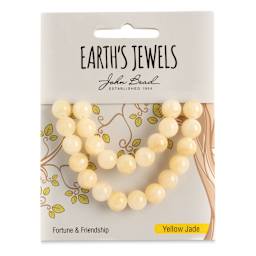 John Bead Earth’s Jewels Jade Beads - Yellow Jade, Round, 8 mm, 23 beads - front of packaging