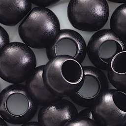 John Bead Euro Wood Beads - Black, Round, Large Hole, 14 mm x 11mm, Pkg of 25 - close-up of beads