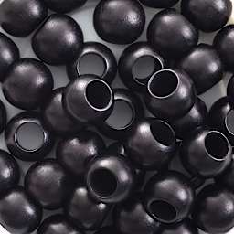 John Bead Euro Wood Beads - Black, Round Large Hole, 12 mm x 9.8 mm, Pkg of 40 - close-up of beads