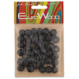 John Bead Euro Wood Beads - Black, Round Large Hole, 12 mm x 9.8 mm, Pkg of 40 - front of packaging
