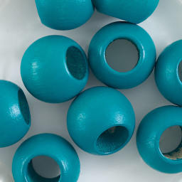 John Bead Euro Wood Beads - Turquoise, Round Large Hole, 20 mm x 16 mm, Pkg of 9 - close-up of beads