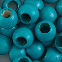 John Bead Euro Wood Beads - Turquoise, Round, Large Hole, 14 mm x 11 mm, Pkg of 26 - close-up of beads