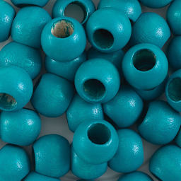 John Bead Euro Wood Beads - Turquoise, Round Large Hole, 12 mm x 9.8 mm, Pkg of 40 - close-up of beads