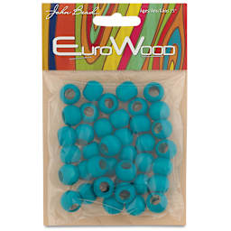 John Bead Euro Wood Beads - Turquoise, Round Large Hole, 12 mm x 9.8 mm, Pkg of 40 - front of packaging
