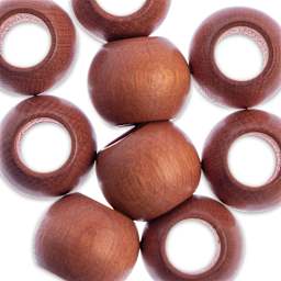 John Bead Euro Wood Beads - Light Brown, Round, Large Hole, 20 mm x 16, Pkg of 9 - close-up of beads