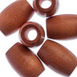 John Bead Euro Wood Beads - Light Brown, Oval, Large Hole, 22 mm x 33 mm, Pkg of 6 - close-up of beads