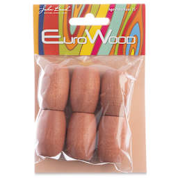 John Bead Euro Wood Beads - Light Brown, Oval, Large Hole, 22 mm x 33 mm, Pkg of 6 - front of packaging