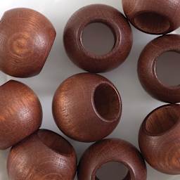 John Bead Euro Wood Beads - Dark Brown, Round Large Hole, 20 mm x 16 mm, Pkg of 9 - close-up of beads