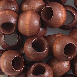 John Bead Euro Wood Beads - Dark Brown, Round, Large Hole, 14 mm x 11 mm, Pkg of 25 - close-up of beads