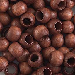 John Bead Euro Wood Beads - Dark Brown, Round Large Hole, 8 mm x 6.5 mm, Pkg of 100 - close-up of beads