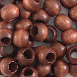 John Bead Euro Wood Beads - Dark Brown, Round Large Hole, 12 mm x 9.8 mm, Pkg of 40 - close-up of beads