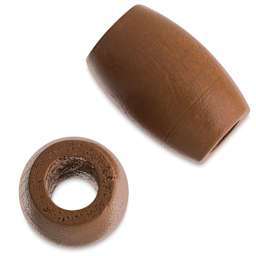 John Bead Euro Wood Beads - Closeup of 2 Coffee color Oval Shaped Large Hole beads 